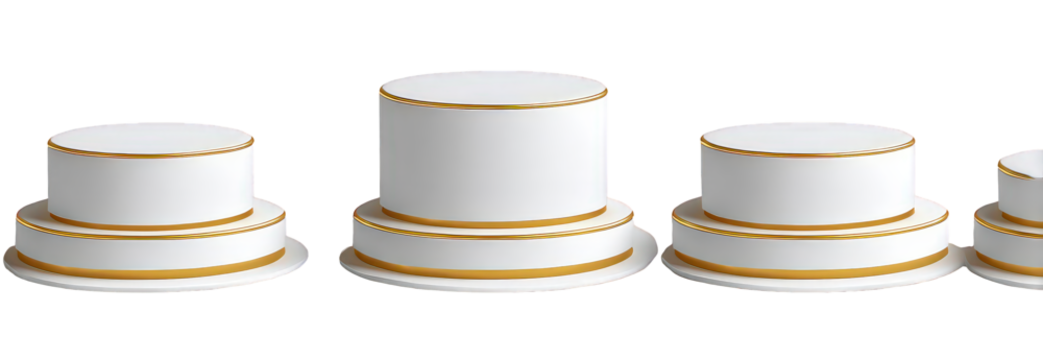 Three Tiered White Cakes With Gold Trim