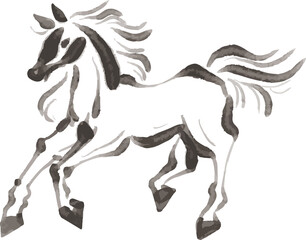 馬　動物　墨絵　水墨画　筆文字　手描き　筆　年賀2026　年賀状　午　午年　干支　和風　イラスト