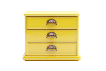 Yellow Wooden Three Drawer Chest with Gold Handles