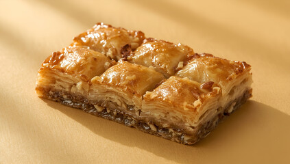 Baking baklava crafting delicate layers of filo pastry in a cozy kitchen background