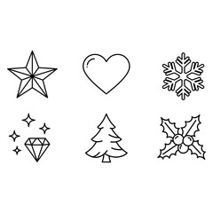 A minimalist collection of vector line art icons for the Christmas and winter holiday celebration season