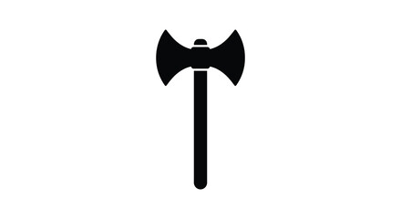 Simple black silhouette of a double bladed battle axe on white background
