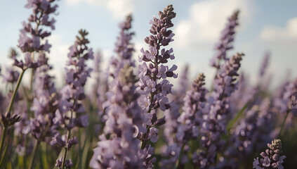 Vibrant lavender blooms against a clear sky closeup nature photography serene background outdoor environment