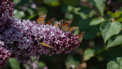 Delicate butterflies gathering on lilac blooms nature's background beauty floral setting vibrant environment close-up perspective