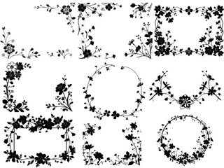 A Stunning New Vector-Style Design Set Featuring a Ring of Beautiful Flowers All Around, Perfect for Adding Your Own Text or Image in the Middle.