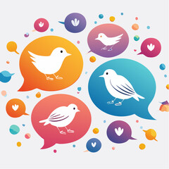 Vector birds flying in speech bubbles - concept of communication, social networks, or ideas spreading across the web