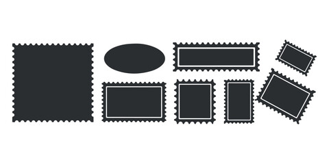 Postage Stamp Frame Vector Collection: Assorted Blank Stamp Borders in Black and White