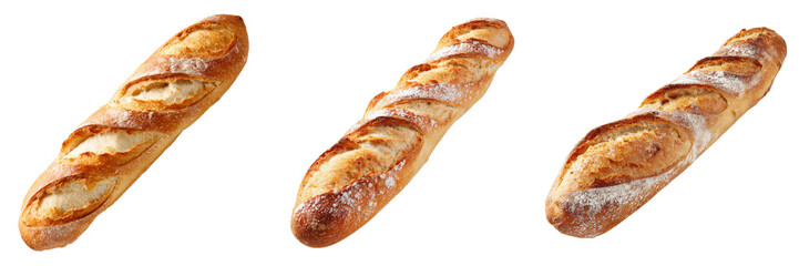 Freshly Baked Bread Sticks with Golden Crust and Airy Interior on Transparent Background