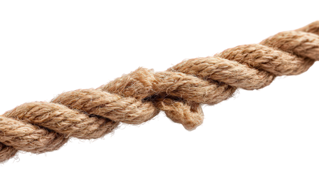 Close-up of a Twisted Brown Rope Knot on Transparent Background