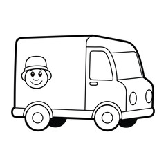Fun delivery truck coloring page featuring a simple box truck design. Kids can color the wheels, cab, and cargo area while learning about vehicles and transportation.
