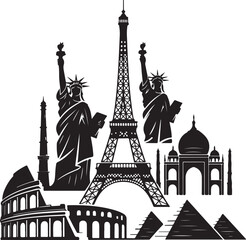 Obraz premium Iconic landmarks silhouette collection for travel inspiration