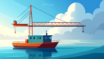 Harbor crane and ship at dawn