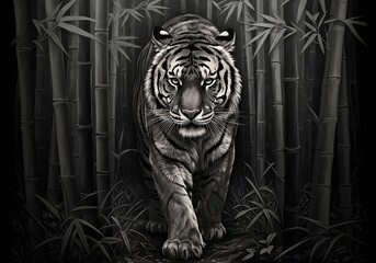 Majestic tiger in a bamboo forest