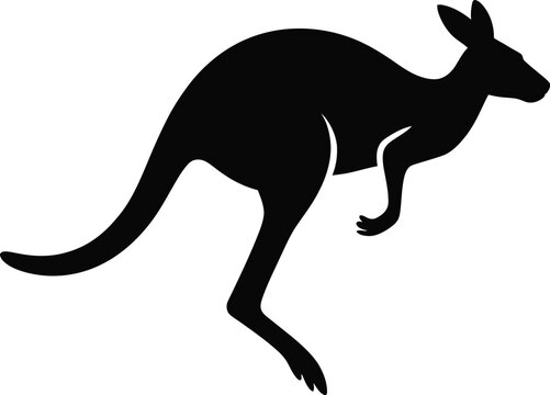 Black kangaroo silhouette leaping jumping