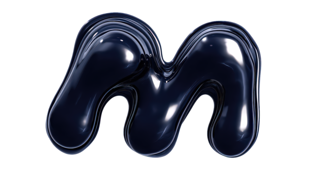 Glossy Dark Blue 3D Letter M on Transparent Background
