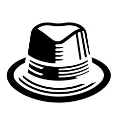 Illustration of a classic fedora hat with a dark band and brim isolated on a white background design art