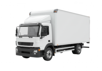 A white box truck with a cargo trailer isolated on a transparent background for commercial use isolated on transparent background