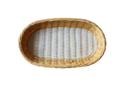 Oval Wicker Basket with White Liner on Black Background