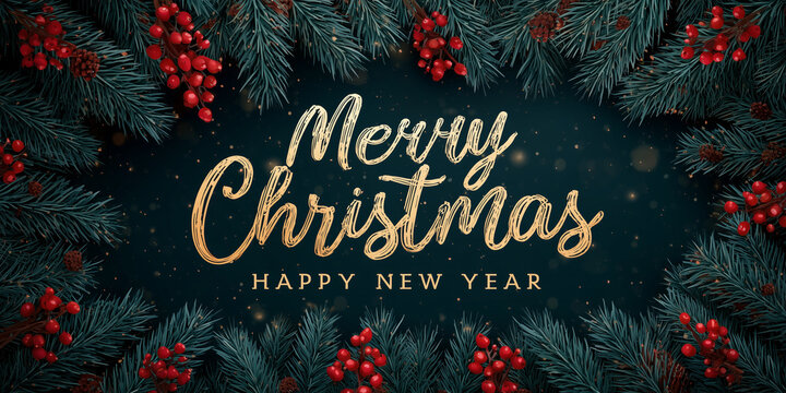 Weihnachtskarte Merry Christmas und Happy New Year. Weihnachtsbanner Karte oder Gruß