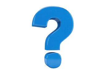A glossy bright blue question mark symbol with a smooth rounded shape isolated on transparent background