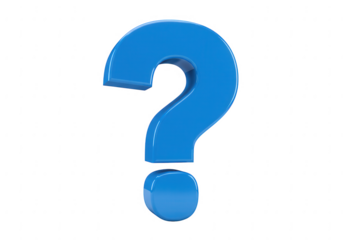 A glossy bright blue question mark symbol with a smooth rounded shape isolated on transparent background