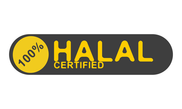 Halal certification badge in black and yellow with 100 percent text