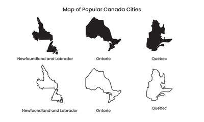 Canada Map Vector, Provinces and Territories Silhouette and Outline Illustration Set