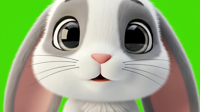 Cute Cartoon Rabbit Close-Up on Green Screen for Animation