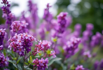 Fototapeta premium Vibrant purple blooms fill the frame, soft focus, bokeh effect, abstract, bloom