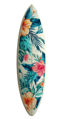 Tropical Floral Surfboard: A vibrant surfboard with intricate tropical floral patterns, ready to ride the waves. A beautiful blend of art and adventure, evoking the spirit of the ocean.