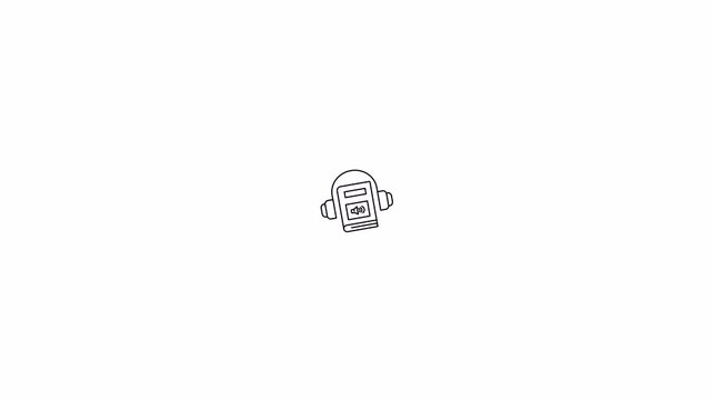 Animated Audiobook Icon with Headphones Hand Drawn Sketch.