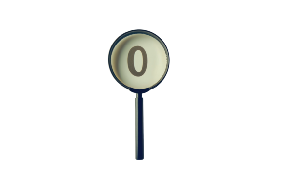 Circular scoreboard sign with the number zero isolated on transparent background