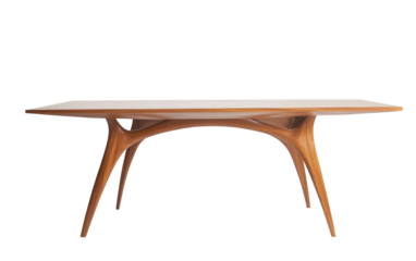 Elegant wooden console table with organic curved legs isolated on transparent background