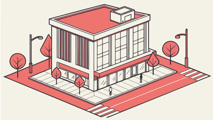 Isometric illustration of a modern building on a city street