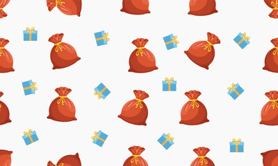 Seamless vector pattern of Santa Claus sack and Christmas gifts background vector design
