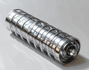 Sleek, metallic cylinder with concentric rings and a polished surface displays intricate design and reflective properties.