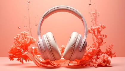 Stylish Wireless Headphones in a Vibrant Coral Setting
