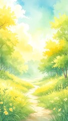 Pastel pathway through a sunlit meadow