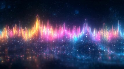 Vibrant Futuristic Cityscape of Glowing Light Pulses Like a Digital Sound Wave Under a Cosmic Sky - Powered by Adobe