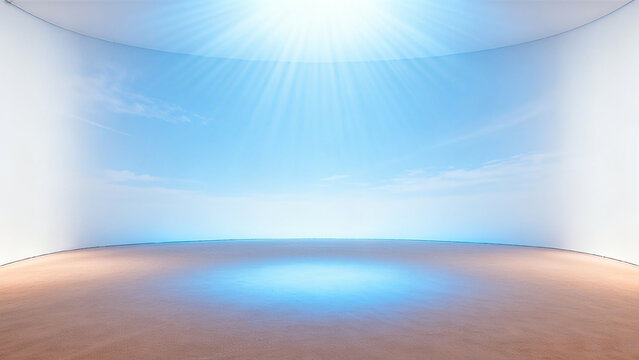 The open space surrounded by blue sky and sunshine, the pure vitality and healing feeling of beauty and skincare, the promotion of sunscreen or brightening products, and outdoor skincare exhibitions.
