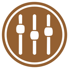 Three white vertical slider controls in a brown circle icon representing digital settings adjustments and customization options