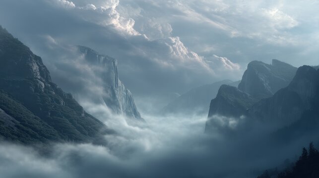 Misty mountain valley