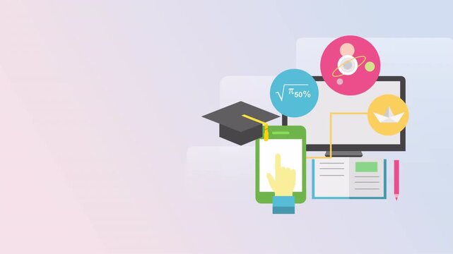 Online Education Concept Illustration with Mobile Learning and Digital Technology Elements