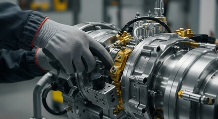 Hand of a Mechanic Adjusting a Complex Machine

