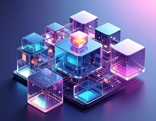 Abstract 3D rendering of futuristic data processing technology system