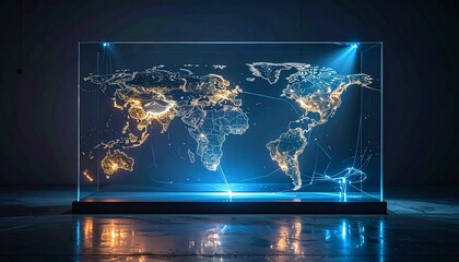 Illuminated glass map showcasing global connectivity with aesthetic ap