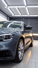 Polished gray car in a modern garage