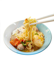 Simple and Appetizing Instant Noodle Dish with Meatballs and Egg