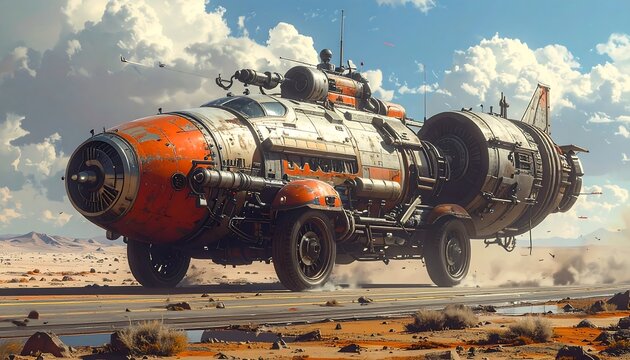 Rusty Martian Transport Across the Desert Plains - Powered by Adobe