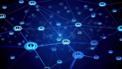 Abstract blue network with blurred human icons connected by lines, concept of social media - Powered by Adobe